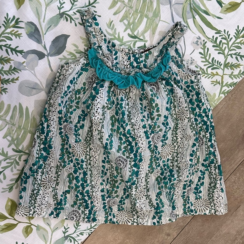 Rabbit Moon Toddler Girl Bohemian Floral Print Ruffle Sleeveless Blouse 4T